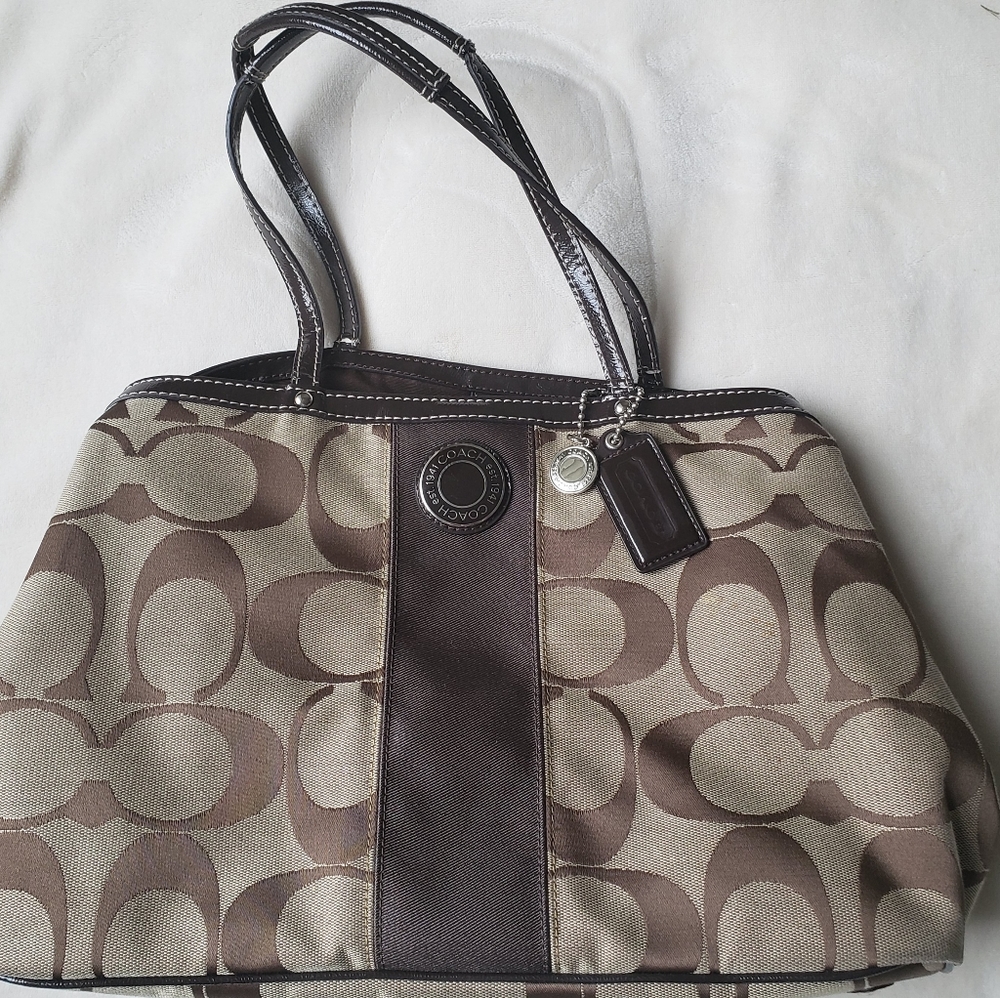 Coach Khaki signature carry all handbag satchel